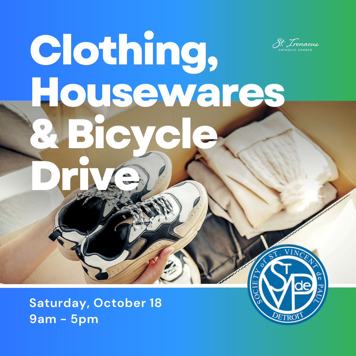 SVdP clothing, housewares and bicycle drive Oct. 18