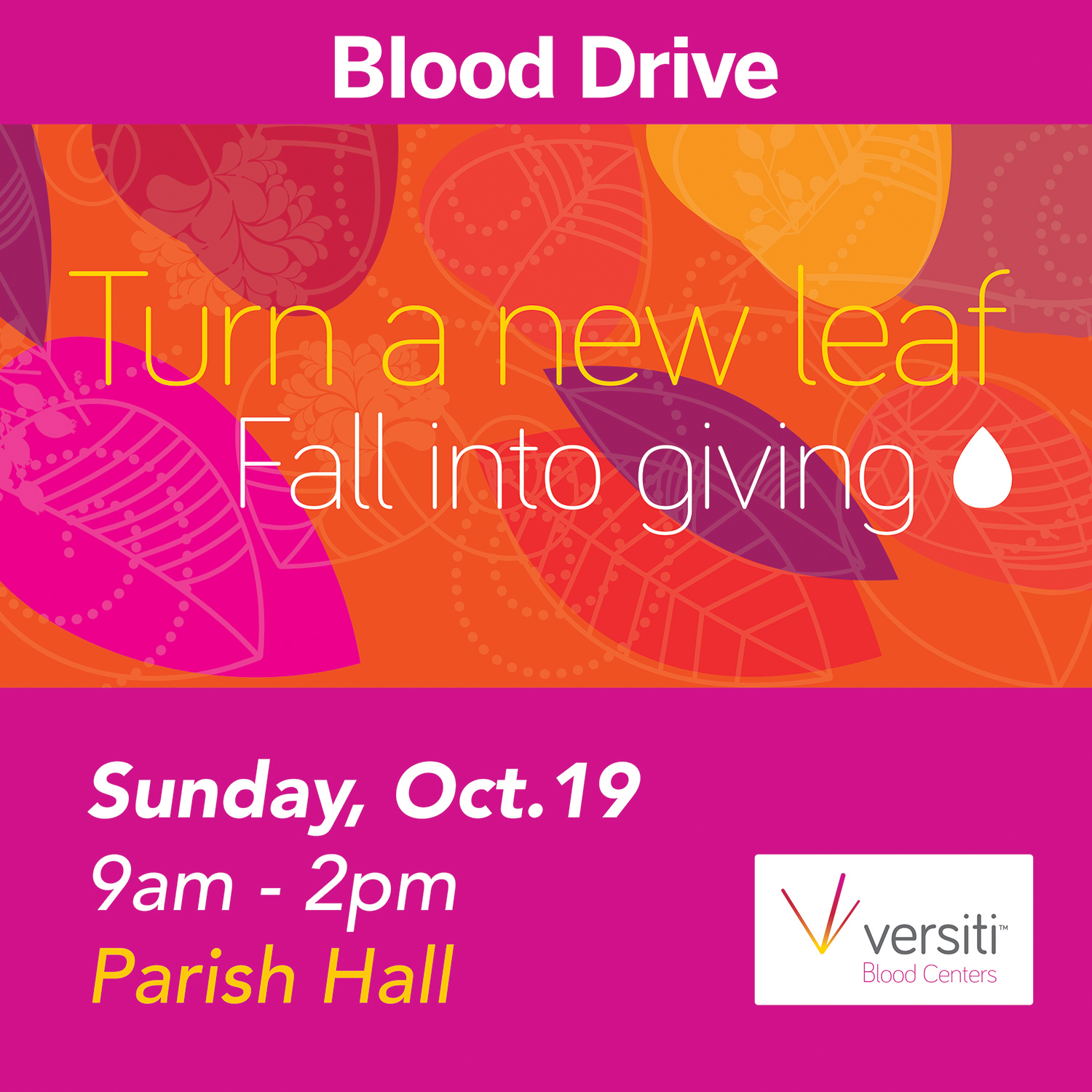 Blood Drive graphic for Sunday Oct. 19 in the Parish Hall