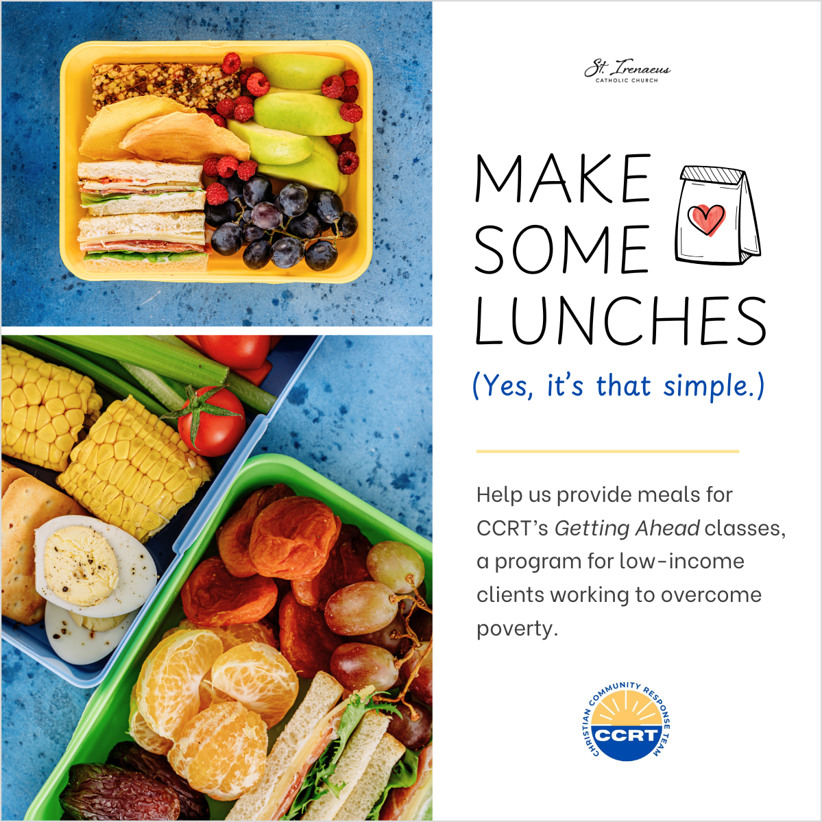 Make lunches for CCRT's Getting Ahead program