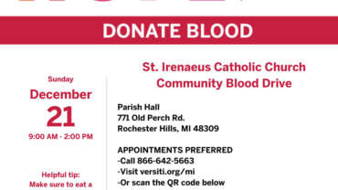Blood Drive on Sunday, Dec. 21 from 9am-2pm