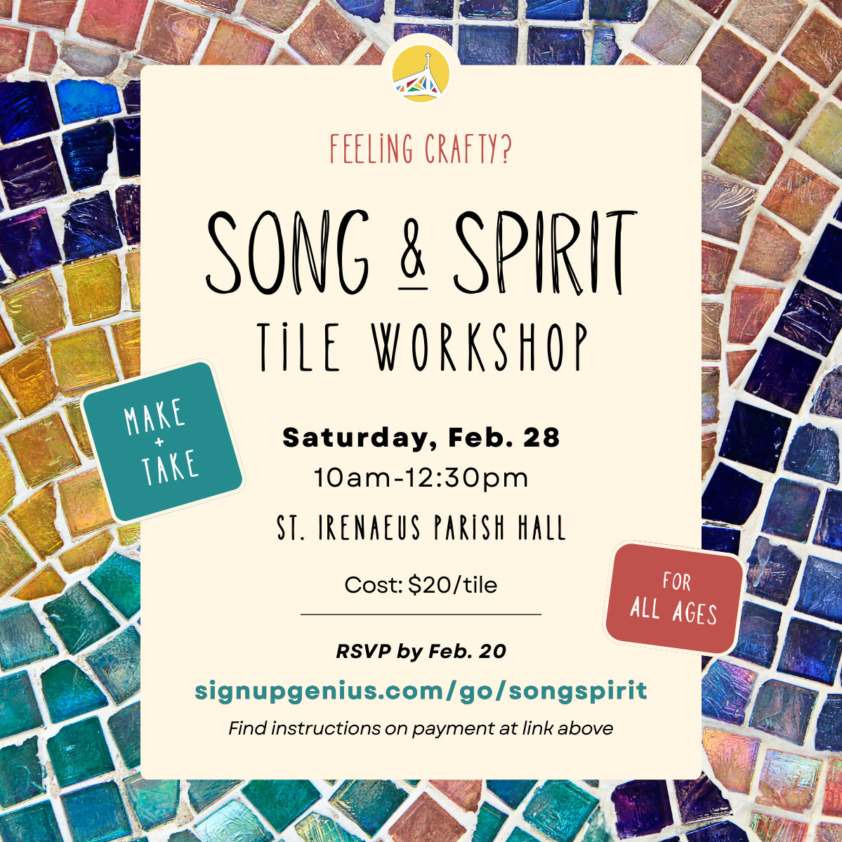 Song and Spirit Tile Workshop Feb. 28