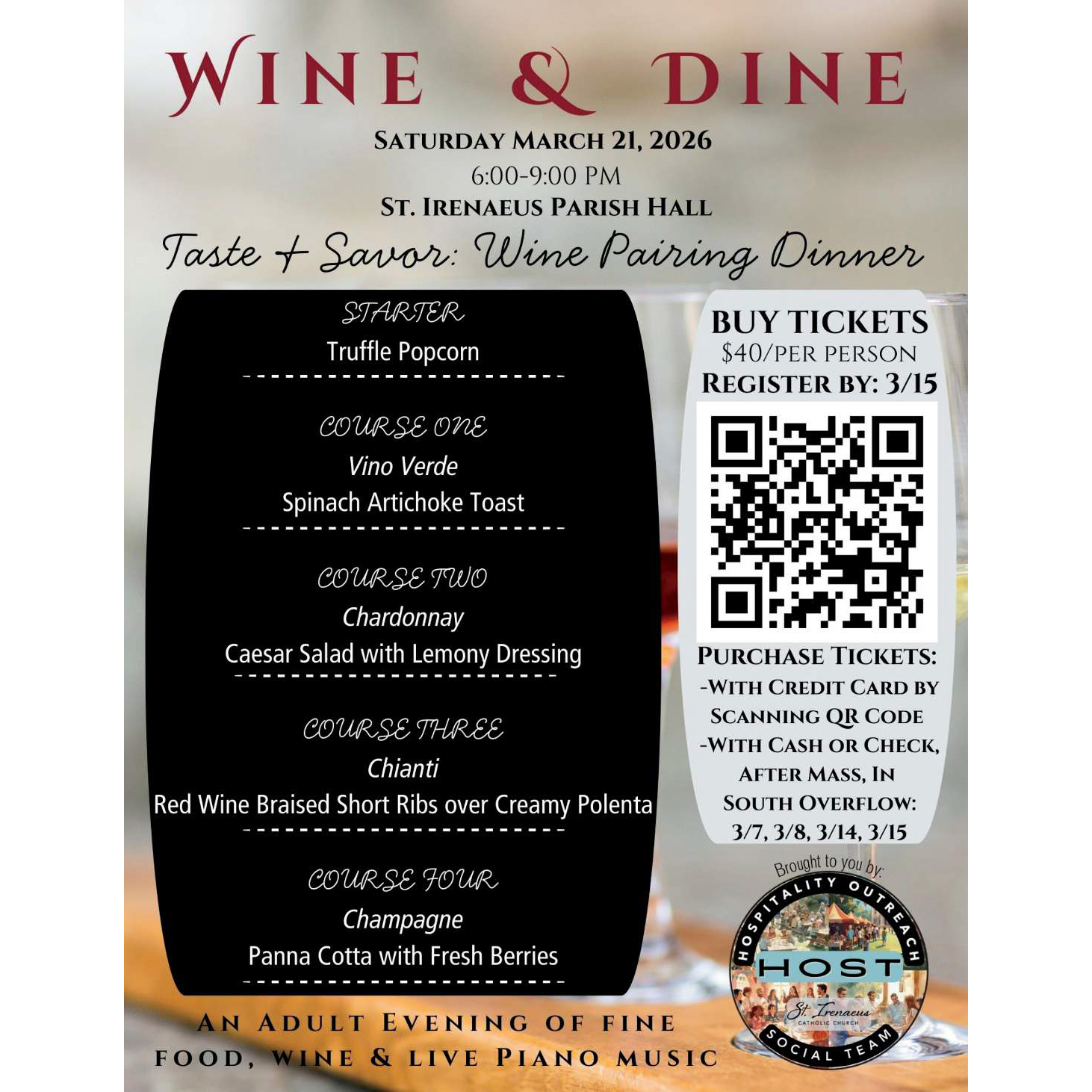 Wine and Dine Event March 21, 2026