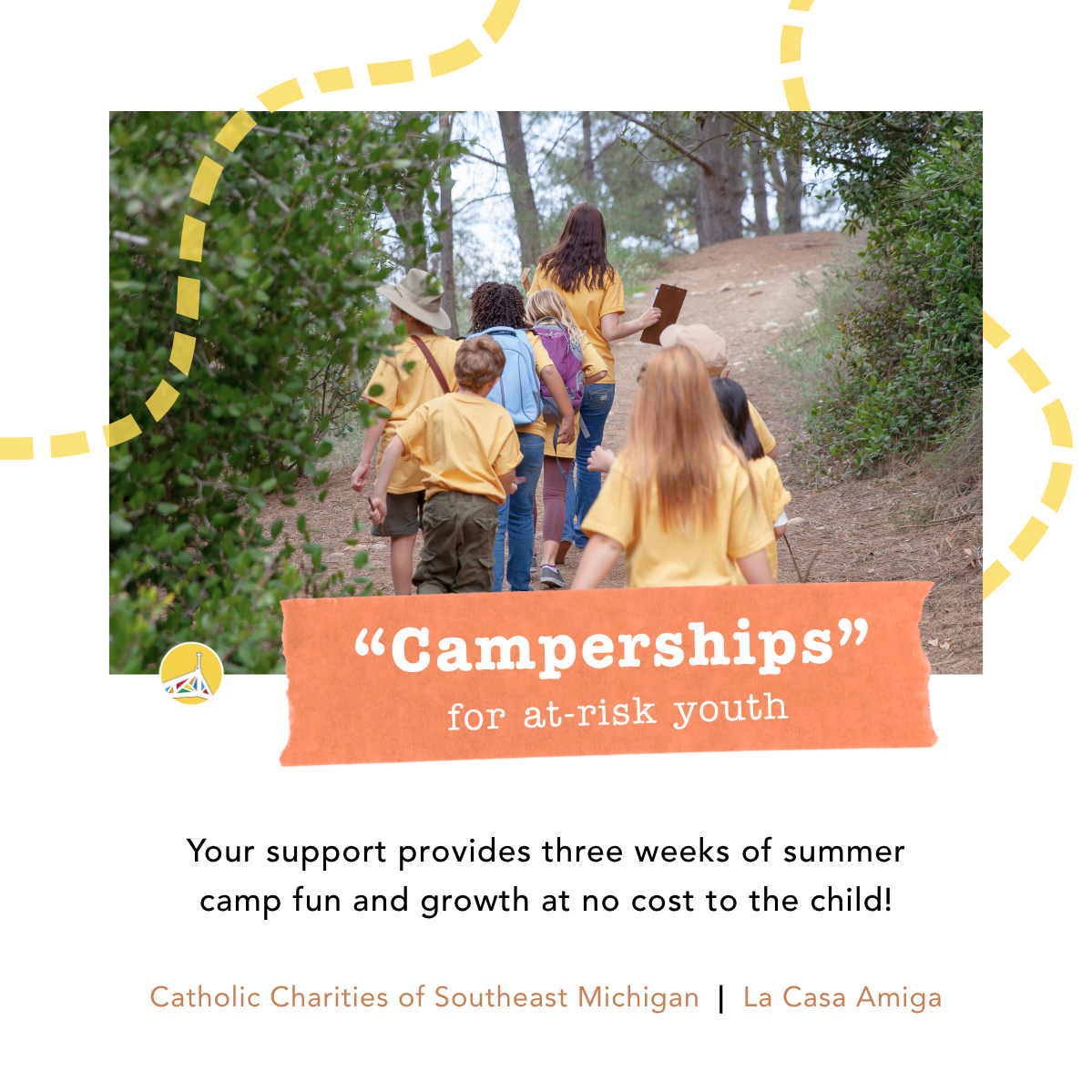 CCSEM and La Casa Amiga Camperships for at-risk youth with photo of a group of kids on a hike