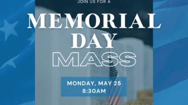 Memorial Day Mass at Guardian Angel Cemetery on May 25. Photo of gravestones with small American flag.