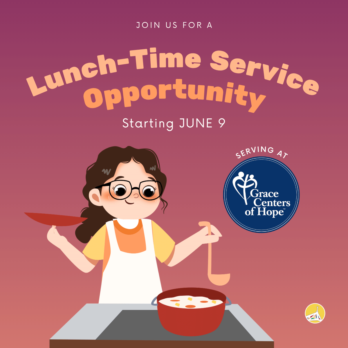 Lunch Time Service Opportunity at Grace Centers of Hope starting June 9