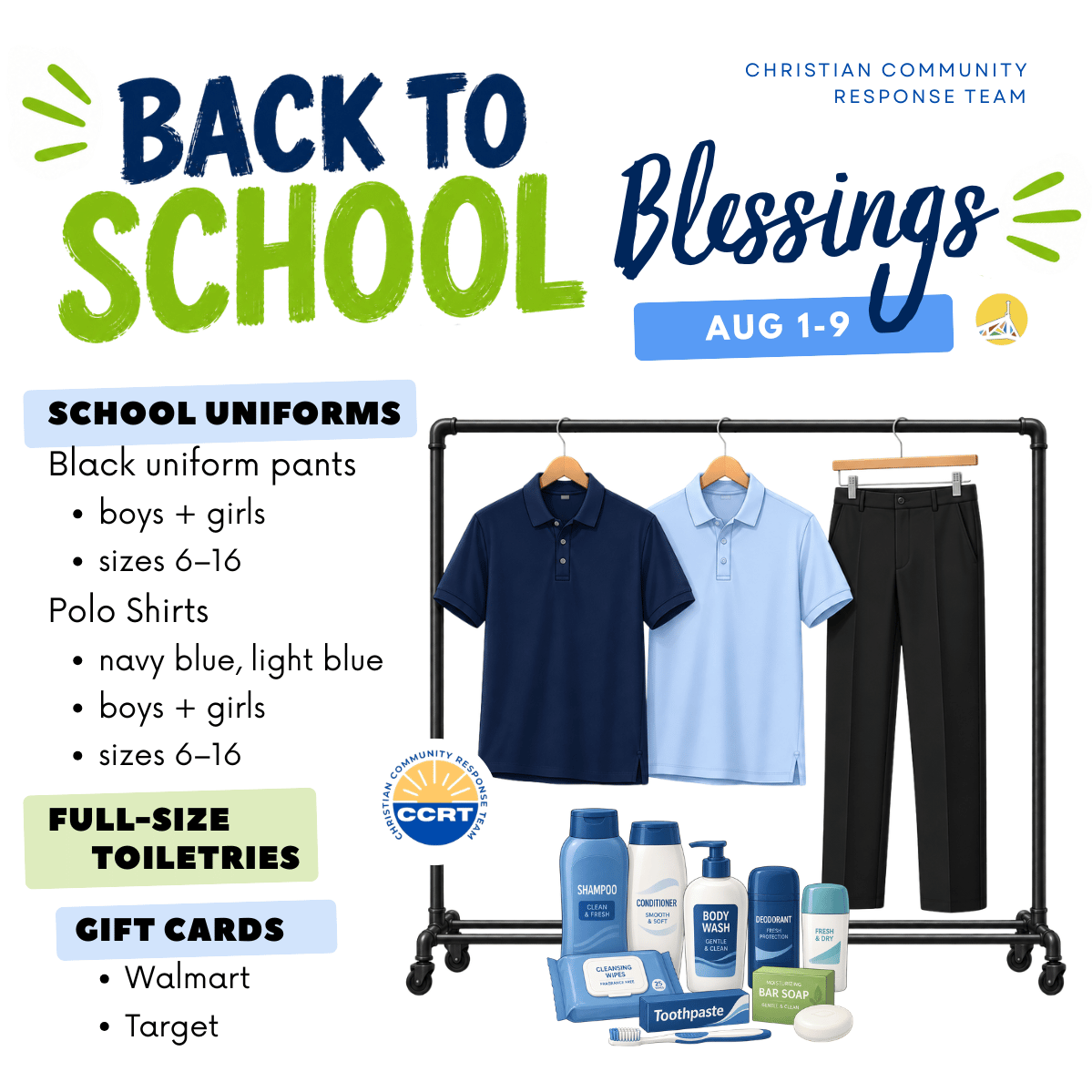 Back to School Blessings uniform and toiletry drive 2026