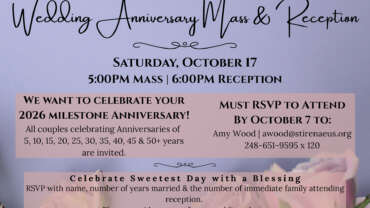 Anniversary Mass and Reception RSVP. Oct. 17, 2026